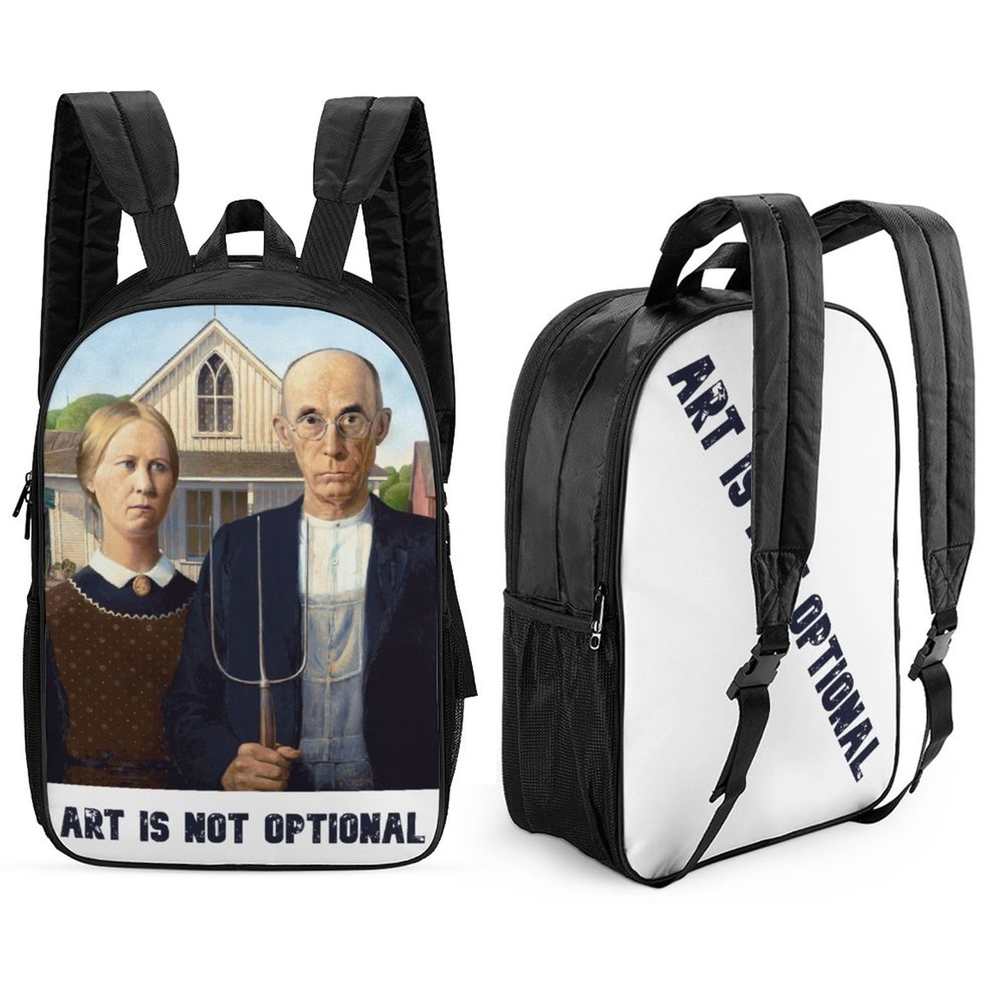 American Gothic/ Art is not optional 17 inch Reversible School Shoulder Bag