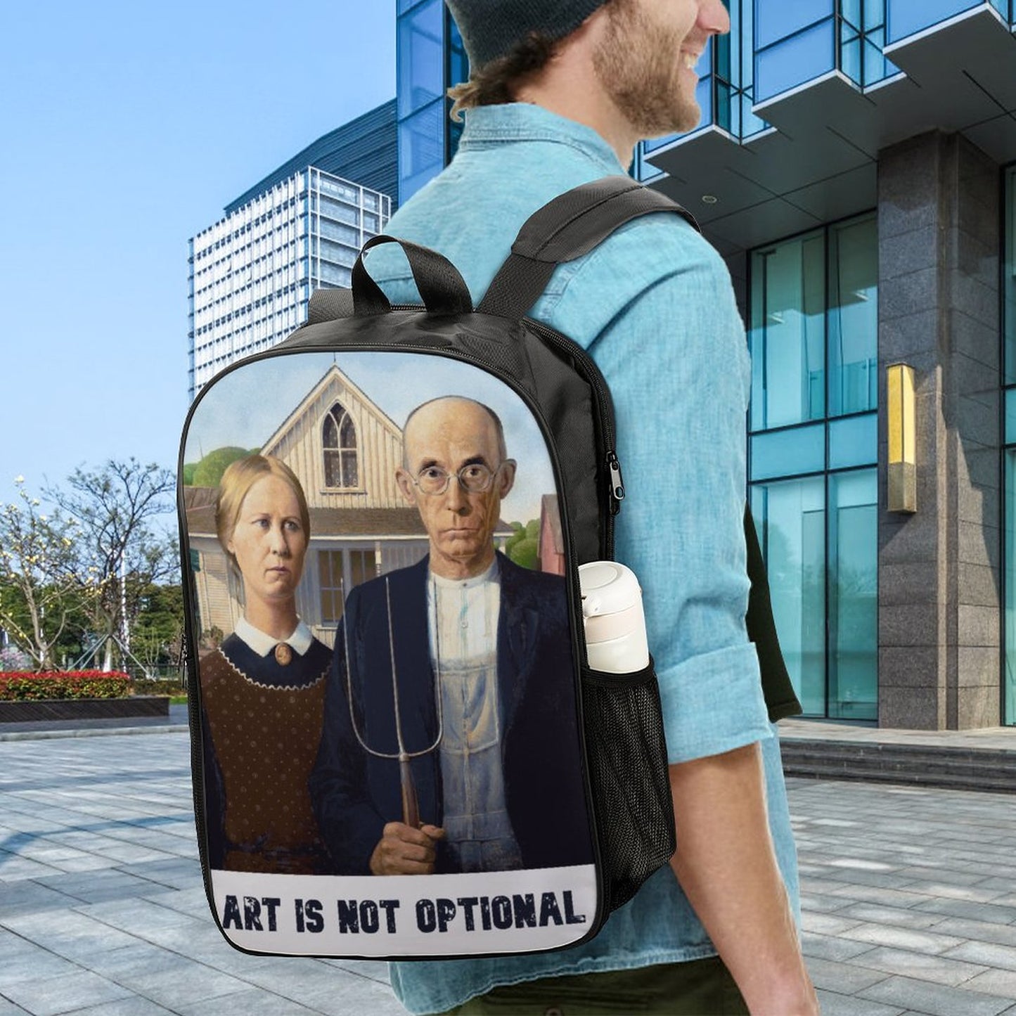 American Gothic/ Art is not optional 17 inch Reversible School Shoulder Bag