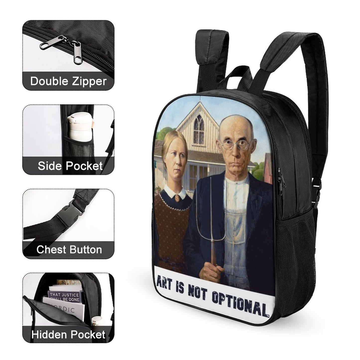 American Gothic/ Art is not optional 17 inch Reversible School Shoulder Bag