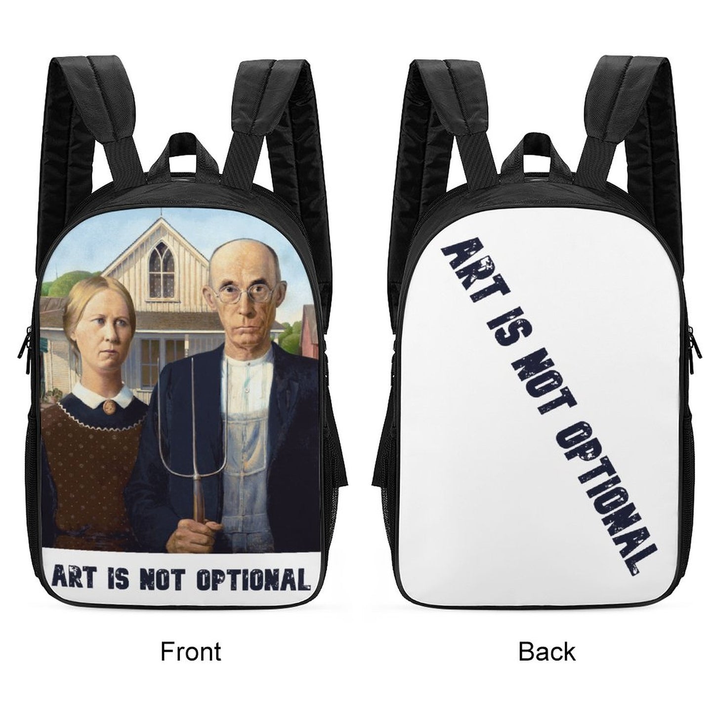 American Gothic/ Art is not optional 17 inch Reversible School Shoulder Bag